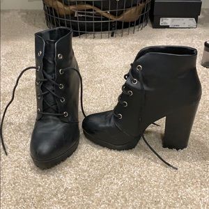 Justfab all black leather booties
